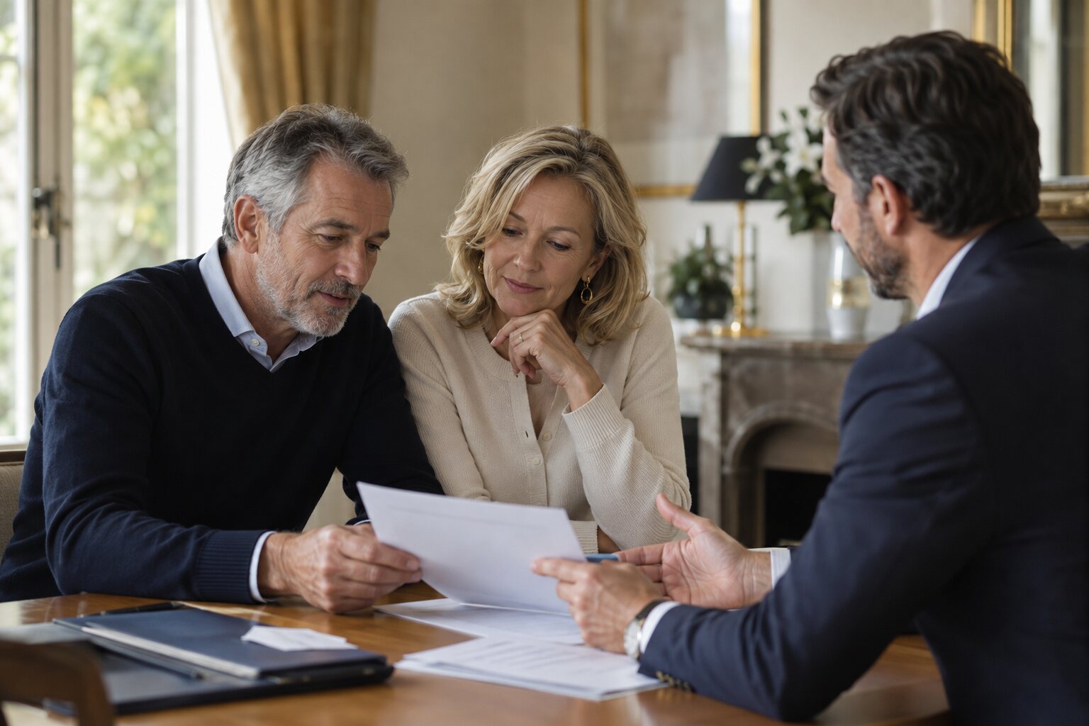 Couple préparant son bilan retraite avec un conseiller